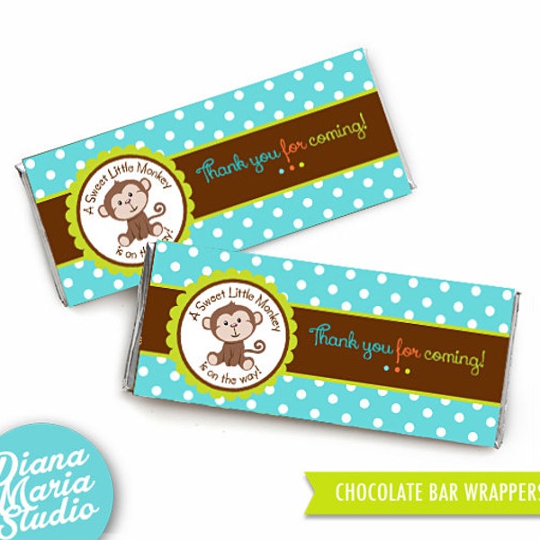 Monkey Chocolate Bar Wrappers Personalized - Printable Candy Wrappers Label for Monkey Baby Shower DIY - INSTANT DOWNLOAD