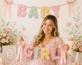 Floral Baby Girl Announcement Banner, Custom Botanical Garden Nursery Decor (Digital Download)