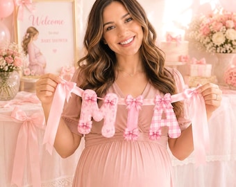 Personalized Baby Name Garland, Coquette Pink Bows Nursery Decor (Digital Download)