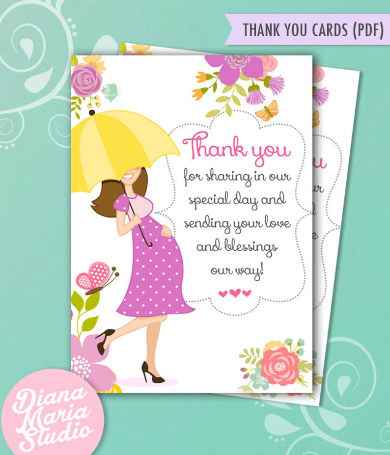 Tarjetas De Agradecimiento Baby Shower Bebe Paraguas Ducha Etsy