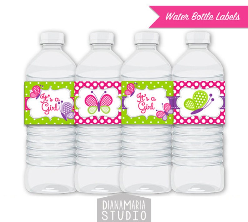 Butterfly Water Bottle Labels Printable Girl Baby Shower Etsy