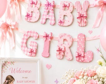 Baby Girl Coquette Banner, Floral Letters, Bows Baby Shower Decor (Digital Download)