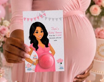 Custom African American Mom-to-Be Favor Card, Eos Lip Balm Holder (Digital File)