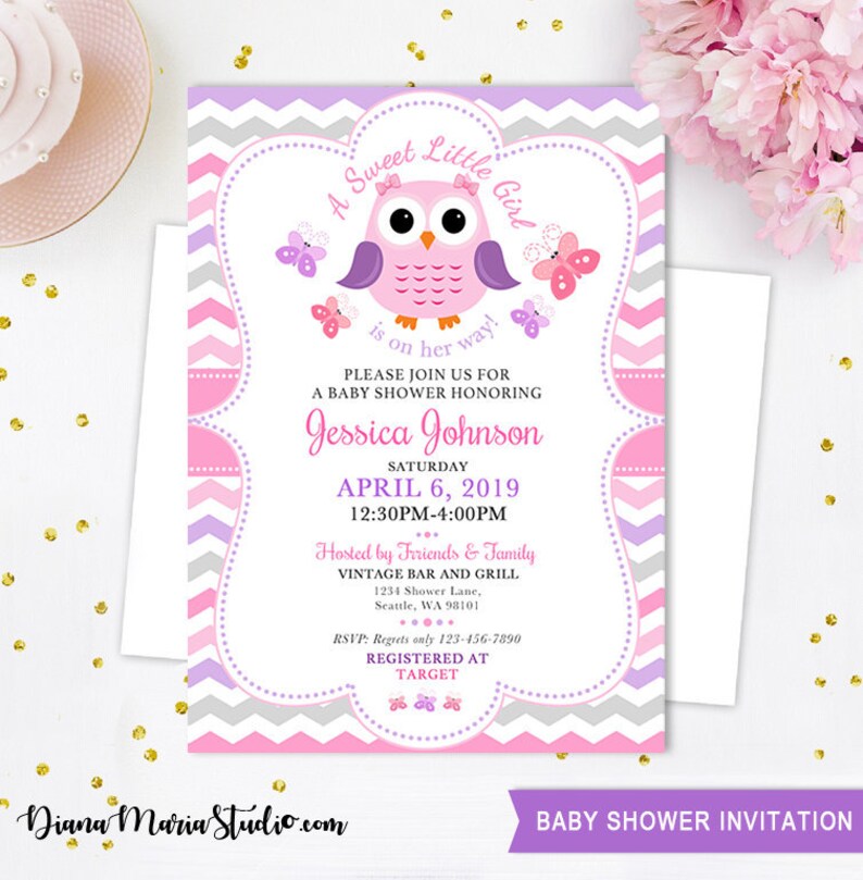 Baby Shower Invitation Owl Purple Pink Baby Girl Invite A Etsy Baby Shower Invitation Owl Purple Pink Baby Girl Invite A Etsy