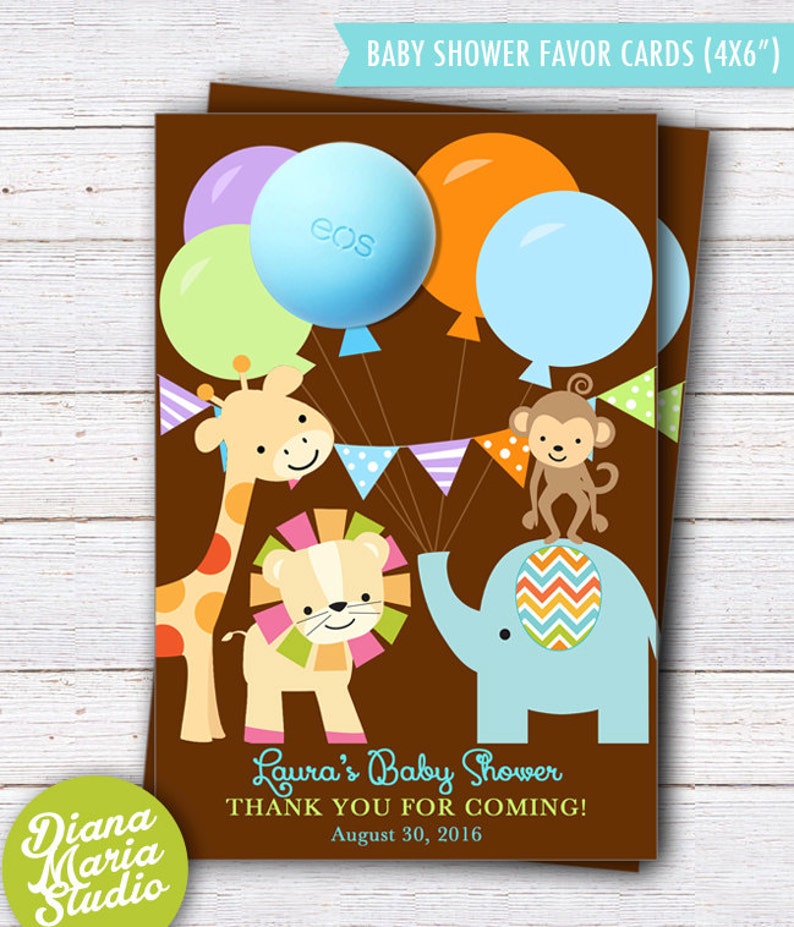 Favor Card Template Safari Baby Shower Theme PRINTABLE Safari Baby Shower Favors EOS lip balm