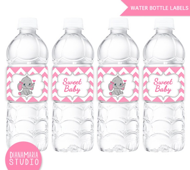 Botella Etiquetas Elefante Rosa Nina Baby Shower Imprimible Etsy