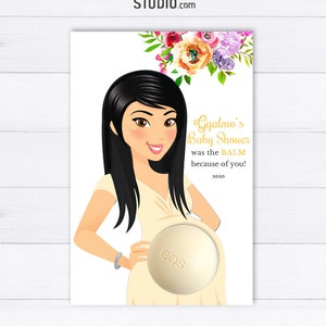 EOS Baby Shower Favors - Asian Mom-to-be Floral dress - Printable favor cards for eos lip balm