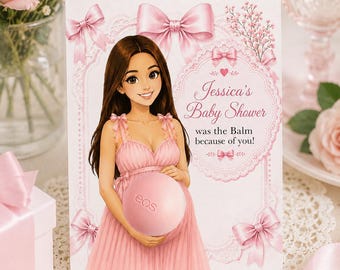 Coquette Baby Shower Favor Cards, Pink Bow Lip Balm Holder (Digital)