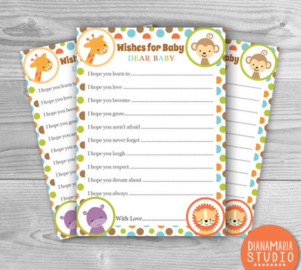 Safari Wishes for Baby Printable Jungle Baby Shower Baby - Etsy