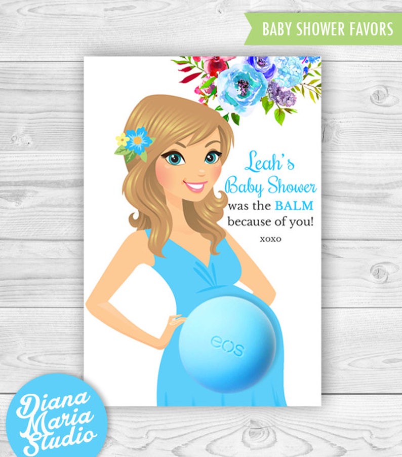 Baby Shower EOS lip balm Favor Card Printable Favor Template Floral Baby Shower Personalized Thank you favors image 1