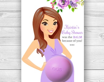 EOS Baby Shower Favors - Eos Balm Holder - Mom-to-be illustration long hair