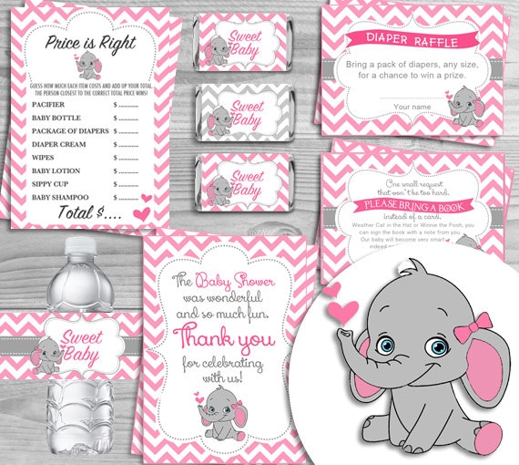 Items similar to Pink Elephant Baby Girl Shower Printable ...