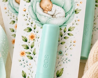 Baby in Bloom Floral Lip Balm Favor Tags, Sweet Mint Guest Gifts (Printable Card)