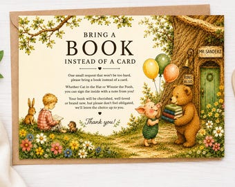 Classic Pooh Book Request Card, Vintage Storybook Baby Shower Insert (Printable)