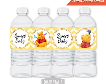 Winnie the Pooh Water Bottle Labels - Printable Baby Shower decorations -  INSTANT DOWNLOAD