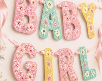 Personalised Floral Letter Baby Banner, Botanical Baby Shower Decor, Pastel Name Sign (Digital Download)