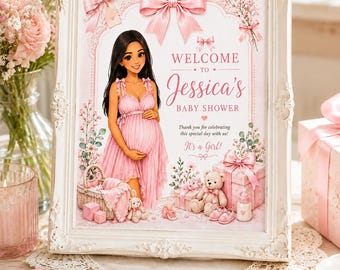 Custom Coquette Baby Shower Welcome Sign | Mom-to-Be Illustration (Digital Download)