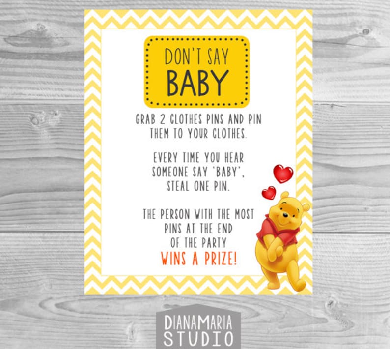 Don't Say Baby Sign Winnie the Pooh Baby Shower Game  Etsy