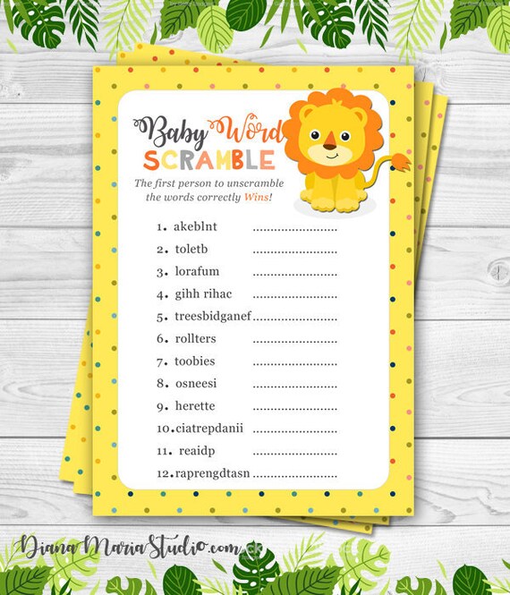 Baby Word Scramble Baby Shower Game Lion Boy Digital Baby Etsy
