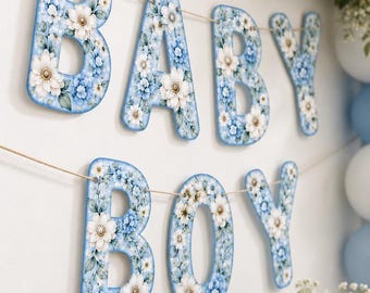 Personalized Floral Baby Boy Name Banner (Digital Download)