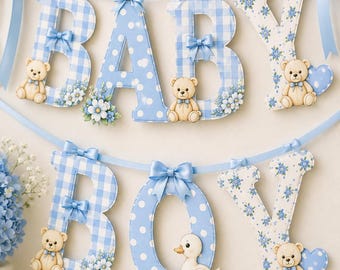 Cottage Style Baby Boy Printable Letter Banner, Boy Storybook Nursery Decor