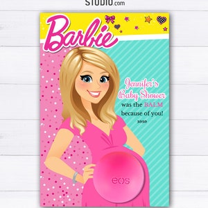 Barbie Baby Shower Favors Eos lip balm Baby Shower Favor Cards Digital template