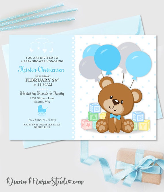 Teddy Bear Blocks Baby Shower Invitation Boy Baby Shower Etsy