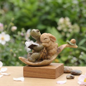 Ornement de lecture tortue et lapin : joli décoration de pot succulente en résine, mini décoration de bonsaï de jardin pour bureau, étagère, amateurs de plantes