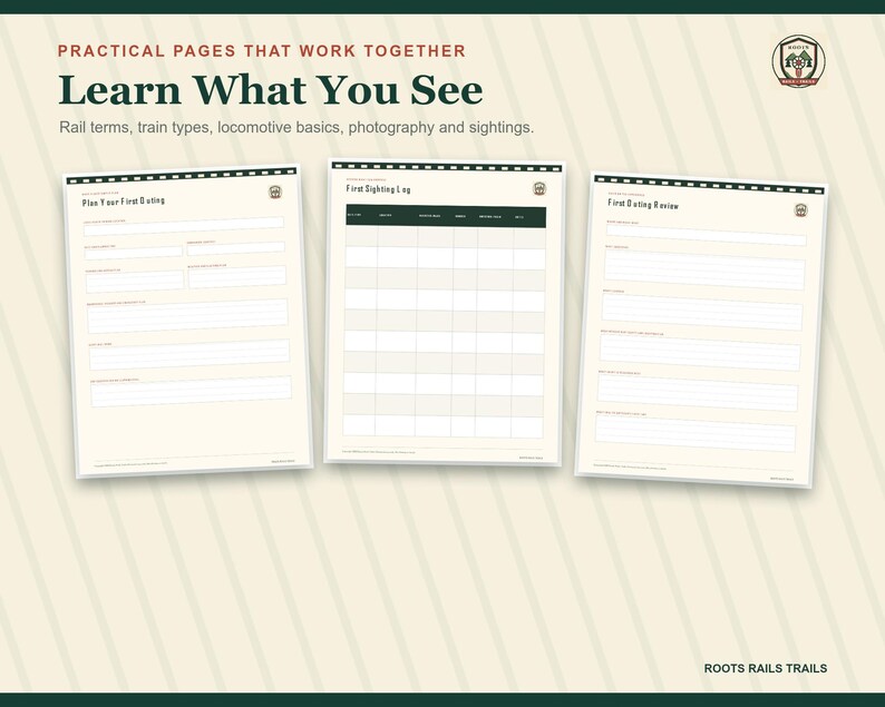 Beginner Railfan Quick-Start Guide Printable, Train Watching Safety and Sighting Log, Fillable PDF, Railfan Gift