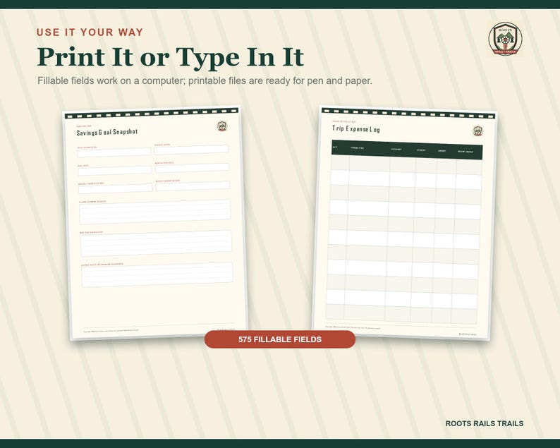 Rail Trip Budget and Savings Planner Printable, Train Travel Expense Tracker, Fillable PDF, Railroad Vacation Organizer