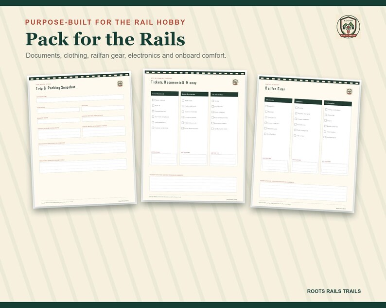 Train Travel Packing Checklist Printable, Rail Trip Essentials Planner, Fillable PDF, Railfan Vacation Organizer