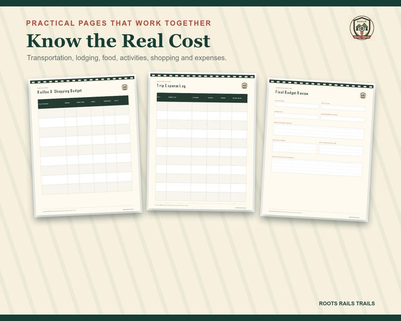 Rail Trip Budget and Savings Planner Printable, Train Travel Expense Tracker, Fillable PDF, Railroad Vacation Organizer