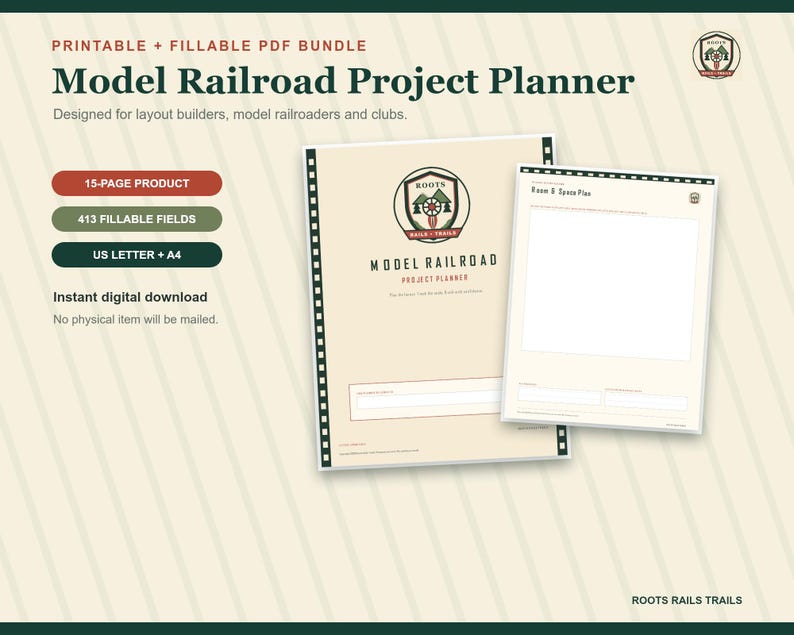 Model Railroad Project Planner Printable, Train Layout Budget and Progress Tracker, Fillable PDF, Model Train Gift