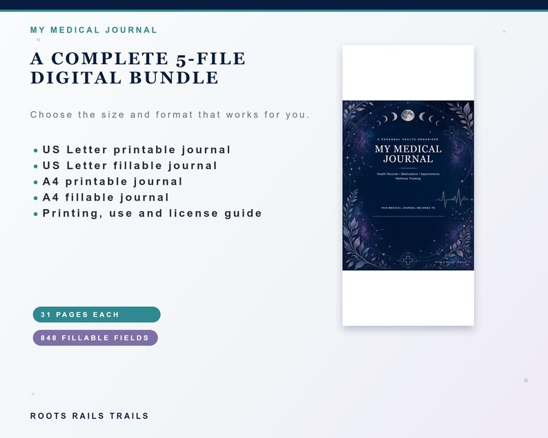Medical Journal Printable & Fillable PDF, Caregiver Health Binder, Medication Organizer, Appointment and Medical Records Planner
