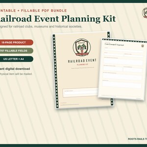 Railroad Event Planning Kit Printable, Train Club and Historical Society Organizer, Vendor Volunteer Budget Fillable PDF