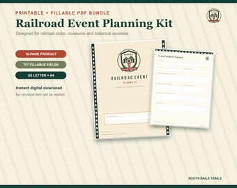 Railroad Event Planning Kit Printable, Train Club and Historical Society Organizer, Vendor Volunteer Budget Fillable PDF