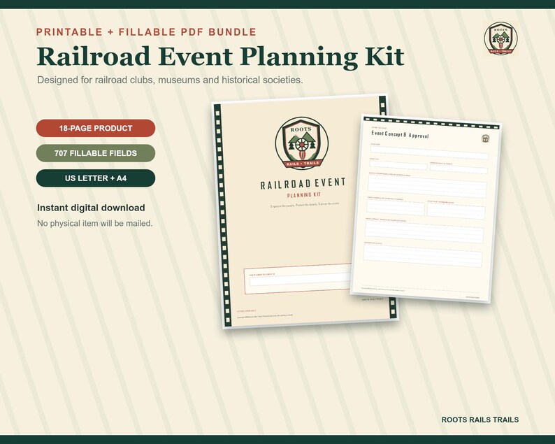 Railroad Event Planning Kit Printable, Train Club and Historical Society Organizer, Vendor Volunteer Budget Fillable PDF
