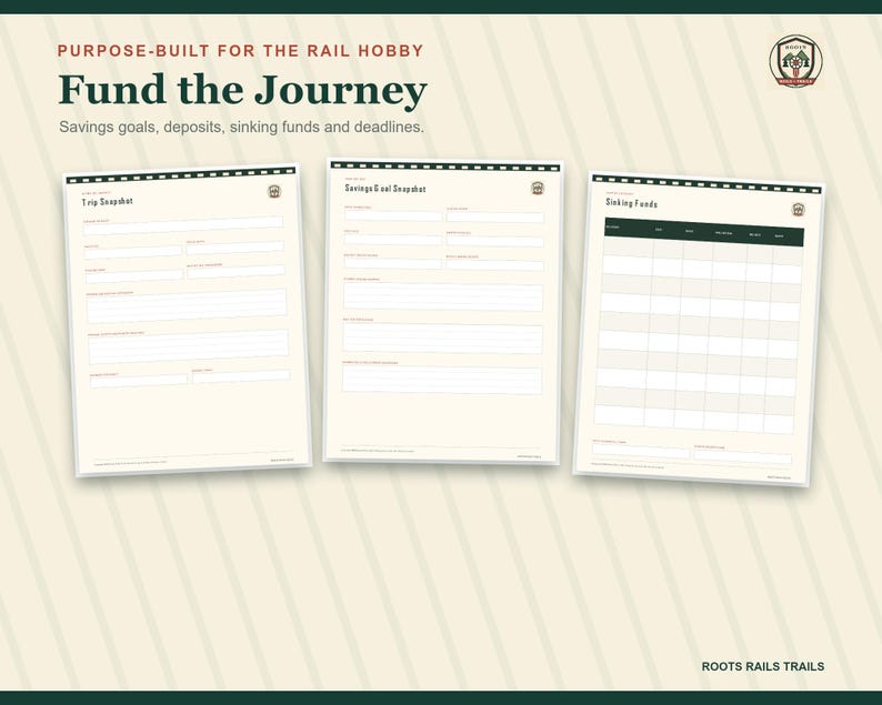 Rail Trip Budget and Savings Planner Printable, Train Travel Expense Tracker, Fillable PDF, Railroad Vacation Organizer
