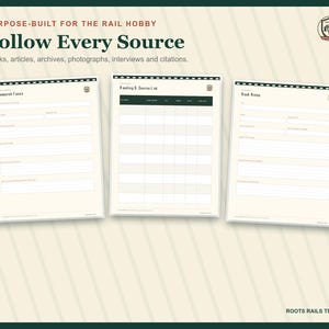 Railroad Reading and Research Log Printable, Rail History Source Tracker, Fillable PDF, Train Historian Journal