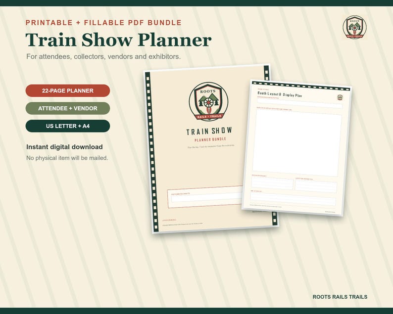 Train Show Planner Printable, Model Railroad Event Organizer, Vendor & Exhibitor Checklist, Fillable PDF, Train Collector Gift