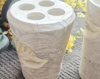 Vintage Charter Club Cape May 4pc Bathroom Set: Hand-Painted Floral Pearlescent Coastal