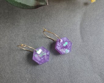 Lilac Glitter Hexagon Earrings: Anthropologie Inspired Resin Dangle