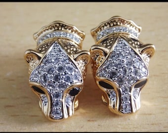 Vintage 1980s 22ct Attwood and Sawyer Tiger Head Clip on Earrings designer rare