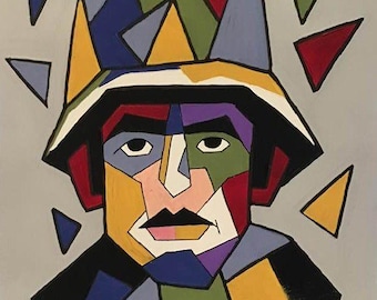 Kubistische soldaat - 11 x 14 abstract acrylschilderij
