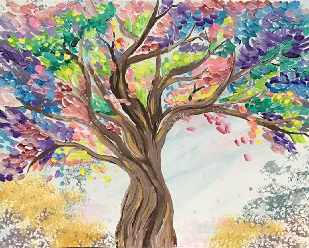 A Colorful Tree - 11x14 Acrylic Abstract Painting - Etsy