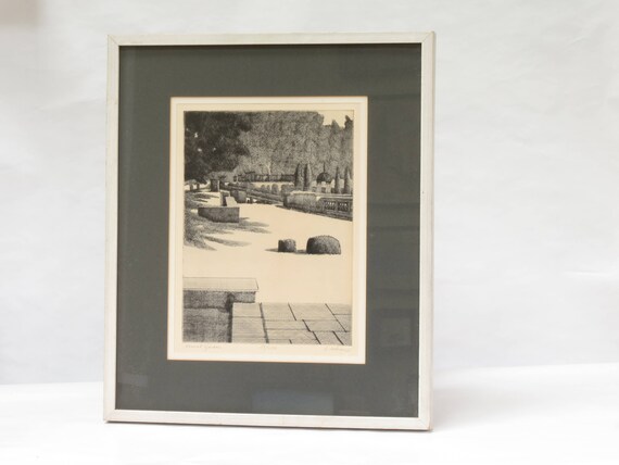 Signed Etching Original Etching by Italian Artist Antonio Carbonati Gianicola Hill Rome
