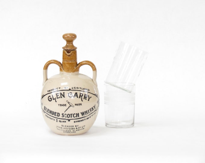 Vintage Glen Garry Scotch Whiskey Pottery Jug Vintage Liquor Bottle Bar
