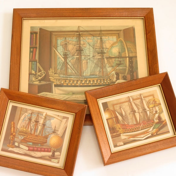 Vintage Charles Cermey Nautical Prints - Vintage Framed Group Nautical Prints - Framed Vintage Nautical Art