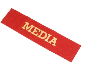 Old Felt Media Banner - Vintage Media Advertising Banner - Vintage Red Felt Media Banner - Vintage Media Decor - Vintage Advertising Decor