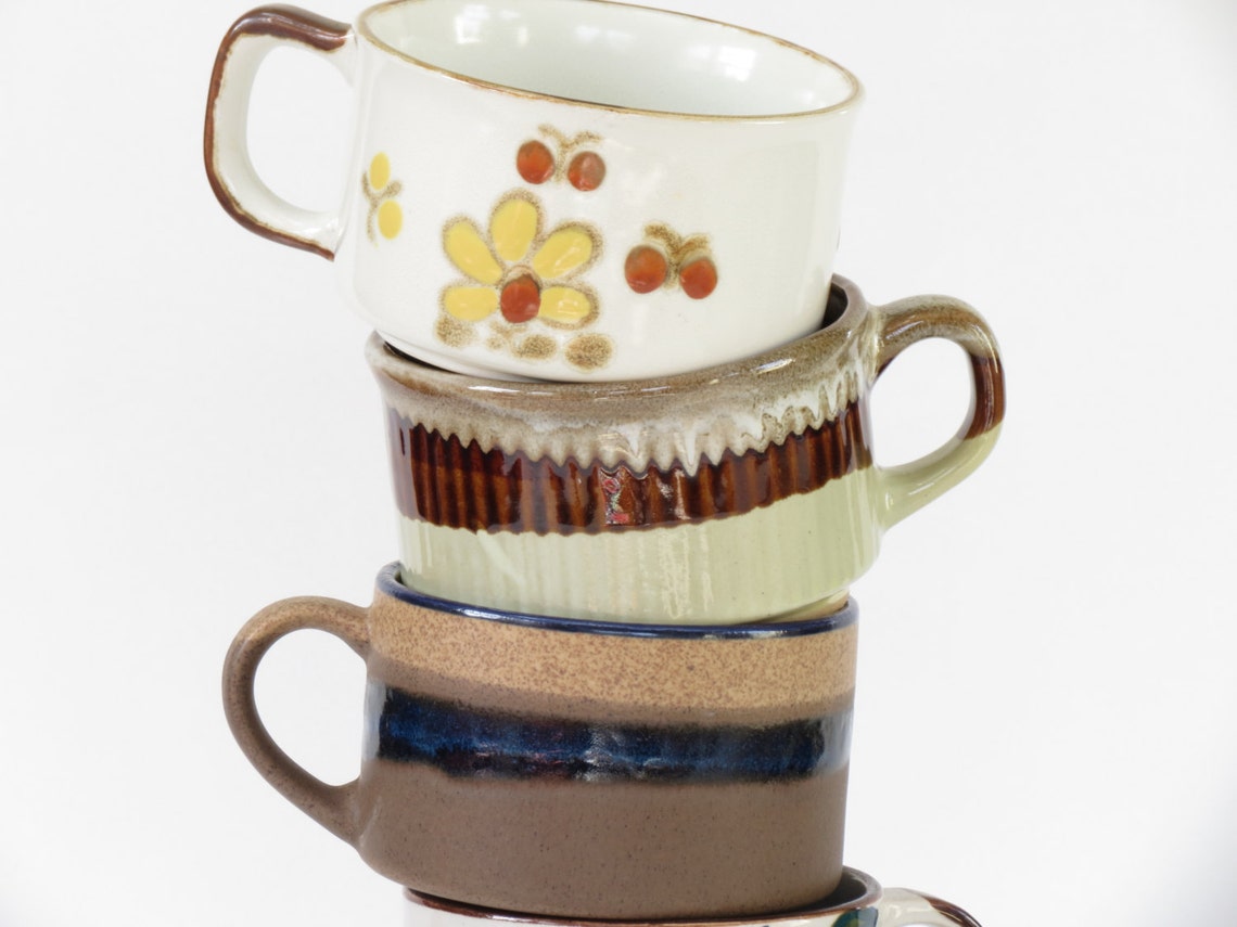 Collection of Mid Century Soup Cups Vintage Soup Cups Set Etsy